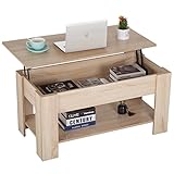 FDW Lift Top Coffee Table with Lift Tabletop Hidden Compartment and Storage Shelf Wooden Living Room Table for Home Reception Room Office,Grey