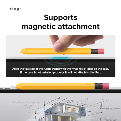 Image of elago Classic Pencil Case Compatible with Apple Pencil (USB-C), Perfect Grip, Protective Skin, Silicone Sleeve, Supports Magnetic Attachment [Yellow]
