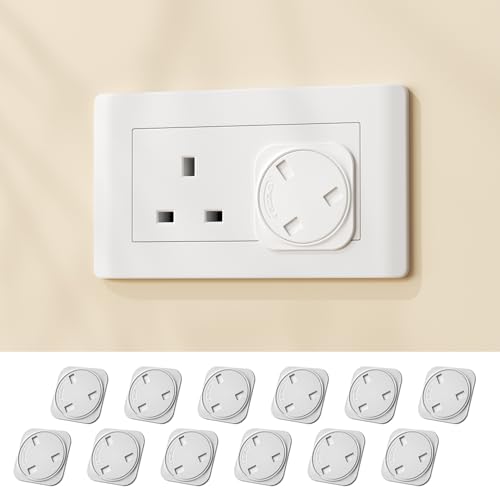EUDEMON 12 Pack Baby Safety Plug Socket Covers, Childproof UK Three-pin Outlet Plug Covers, Easy to Use (White)