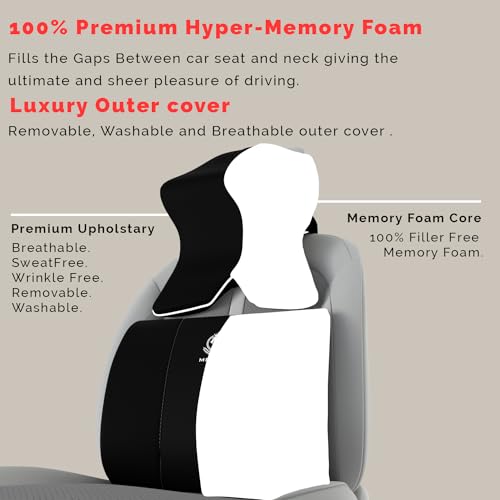 Image of MRRON Large Back Support Neck Rest for Chair & Car Seat, Orthopaedic Lumbar Support Memory Foam Backrest Cushion Designed for Back Pain Relief Pillow for Comfortable Sitting (Black, Lumbar)