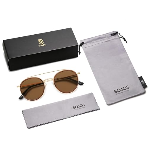 Image of SOJOS Retro Vintage Round Polarized Sunglasses for Women Men Double Bridge Circle Sunnies SJ1104