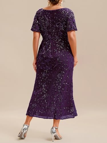 Image of Ever-Pretty Plus Women's Sequin V Neck Plus Size Prom Dress Mermaid Formal Cocktail Evening Dresses for Curvy Women