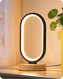 EDISHINE Lampe de Table LED Ovale, Dimmable Tactile & Fonction Mémoire, 3000K/4000K/6500K, Socle Métallique avec Finition Bois, Lampe Moderne 12W pour Chambre, Salon, Bureau