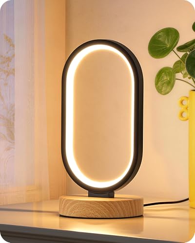 EDISHINE Lampe Chevet LED, Variateur Tactile, 3 Températures, Aspect Bois
