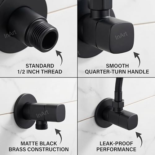 Image of InArt Brass Angle Valve For Bathroom | 100% Heavy-Duty, Leakproof Brass Body| Angle Stop Cock with Wall Flange | Single Way Cock Ideal for Bathroom, Toilet & Kitchen Use Matt Black - 5 Year Warranty