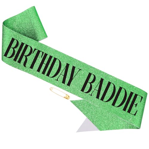 Hapdoo Birthday Baddie Sash for Women, Green “BIRTHDAY BADDIE” Sash with Black Foil for Girl, Happy Funny Birthday Decorations Baddie Accessories for Women Men Party Favors Supplies