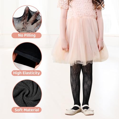 Image of Zando Girls Lace Tights Heart Butterfly Rose Patterned Fishnet Stockings for Toddler Girl Hollow Pantyhose 1T-12 Years