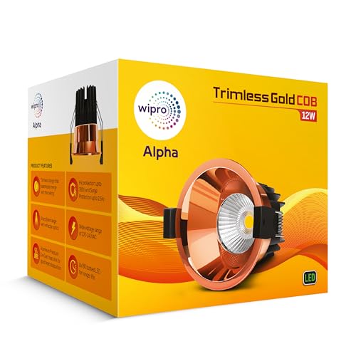 Image of wipro 12w Alpha Trimless Gold COB | Warm White (2700K) | Aluminium PDC Heat Sink | Sharp Beam Angle with Reflector for Home, Office and Store Cabinet Display | Pack of 1