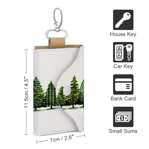 Row of Christmas Trees Country Plaid Key Holder Bag PU Leather ID Card Holder Keychains Case Cover for Men Women2