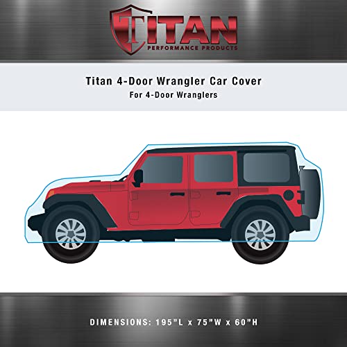 Image of Titan Premium Multi-Layer PEVA Car Cover for Wrangler 4-Door SUVs 164-184 inch. Waterproof, UV Protection, Anti-Scratch Protective Lining, Driver-Side Zippered Opening. Fits Wrangler SUVs.