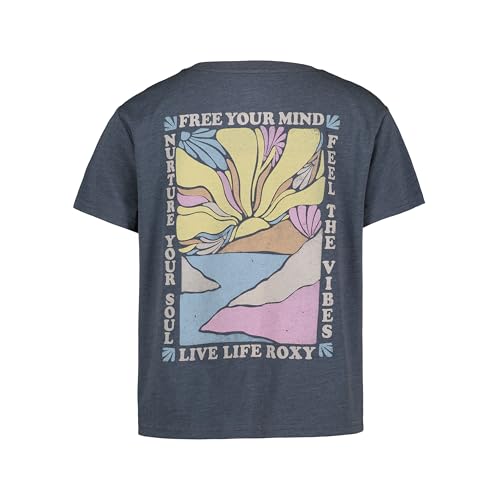 Image of Roxy Girls' Short Sleeve Boyfriend Fit Logo Tee, Crew Neck Graphic T-Shirt, Soft & Comfortable