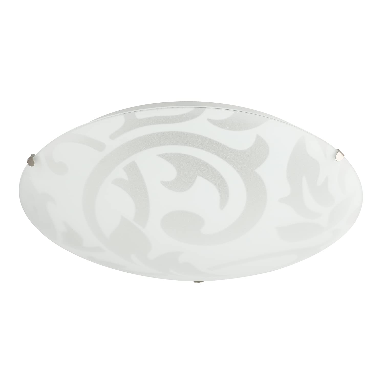 Happy Homewares White Floral Frosted Glass Flush Ceiling Light - 30cm
