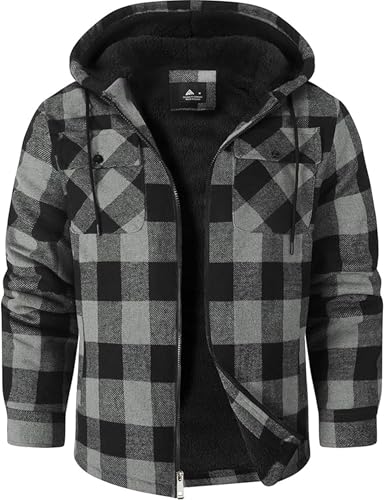 Image of GEEK LIGHTING Men's Flannel Shirts Jacket Sherpa Lined Fleece Plaid Hoodie Long Sleeve Winter Warm Coat