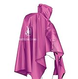 Zewik 3 in 1 Waterproof Cape Groundsheet Shelter Festival Poncho Outdoor Camping Hiking Backpack Tarp Rain Cover Raincoat Rain Cape Pink
