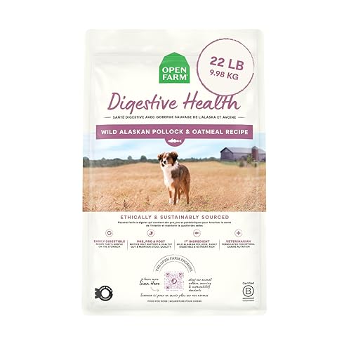 Open Farm, Digestive Health Dog Food, Veterinarian Formulated Easily Digestible Formula with Probiotics for Dogs, Wild-Alaskan Pollock & Oatmeal Recipe, 22lb Bag