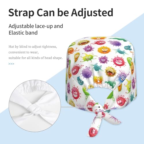 Image of Working Cap Scrub Cap with Sweatband Adjustable Unisex Women Tie Back Hat Nurse Surgical Caps