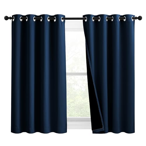 Image of NICETOWN 100% Blackout Curtains with Black Liners, Solid Thermal Insulated Full Blackout 2-Layer Lined Drapes, Energy Efficiency Window Draperies for Bedroom (2 Panels, 46 inch W by 54 inch L, Moroccan Blue)