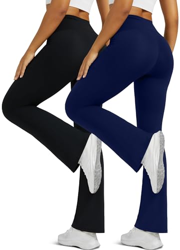 Image of Flare Leggings for Women with Pockets 2pack High Waisted Crossover Flare Leggings Bootcut Yoga Pants