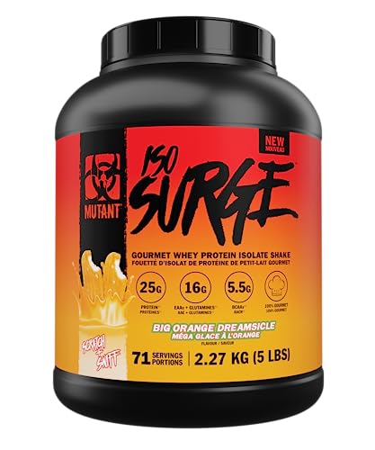 mutant iso surge whey protein isolate powder acts fast to help recover build muscle bulk and strength 5 pound big orange creamsicle