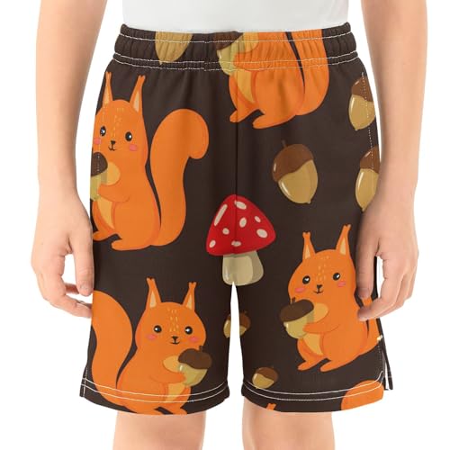 J JOYSAY Acorn Mushroom Squirrel Brown Boys Athletic Shorts Kids Youth Casual Shotrs with Elastic Waistband Pockets2