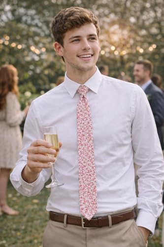 Image of BELLUNO Men's Cotton Floral Skinny Tie, 2.5 inch Width, with Gift Box