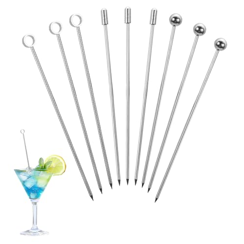 Cocktailspieße 9 Stück Spieße Fingerfood Edelstahl Cocktail Spieße Food Picks Rührstäbchen Partyspieße Cocktail Sticks Cocktail Deko für Oliven Vorspeisen Kirschen Martini Obst
