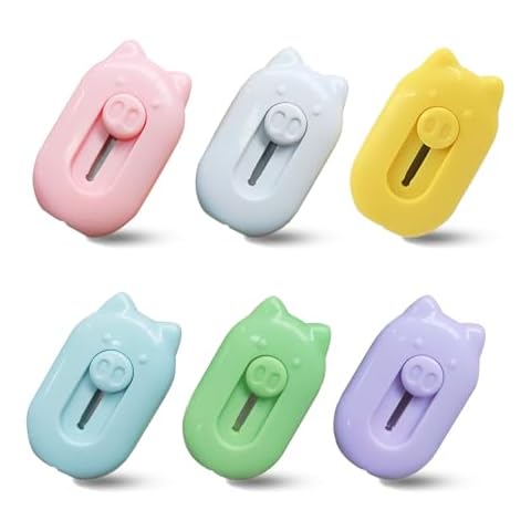 BieFuDan 6 PCS Mini Box Cutter Retractable Letter Opener, Cute Pig Shaped Utility Knife Envelope Slitter, Small Package Opener Portable Paper Cutters Home Office School Supplies Cover