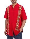 Cinco De Mayo Shirts for Men Mexican Shirts Traditional Fiesta Guayabera Shirts for Men Short Sleeve Button Down Embroidered Shirts Camisa Guayabera para Hombre Summer Dress Shirts Blouses Red S