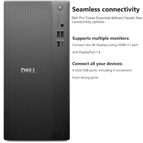 Image of Dell Pro Tower Essential Desktop PC, 14th Gen Intel 10-Core i5-14400, 16GB DDR5 RAM, 512GB PCIe SSD, WiFi 6, Bluetooth 5.4, DisplayPort, HDMI, Windows 11 Pro, Business Computer Tower