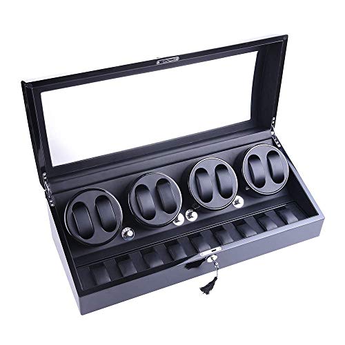 Caja para 17 relojes con 4 motores automáticos y vitrina expositora de madera para coleccionistas