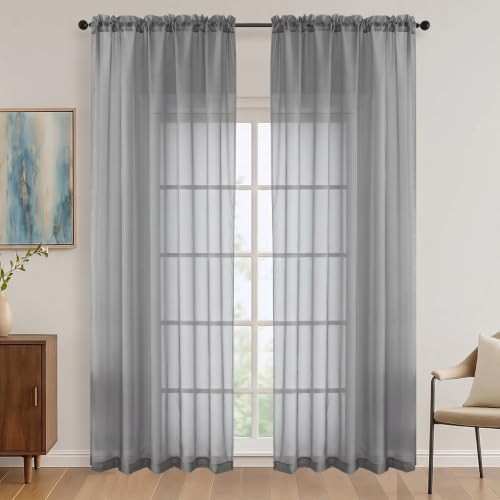 Image of OVZME Charcoal Grey Bedroom Curtains 2 Panel Sets 90 Inch Length, 59 Inch Extra Wide Light Filtering Light Weight Soft Window Treatment Panels for Study Room Living Room Guest Room, 59Wx90L Inches