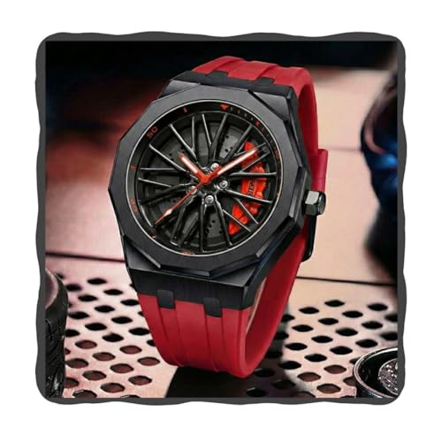 Image of PAPIO Men's Sports Analog Watch with Wheel Design Dial | Metal Case | Silicone Strap | Stylish Casual Watch for Men