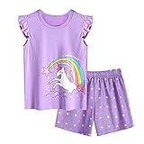 Arshiner Mädchen Schlafanzug Kurz Nachtwäsche Baumwolle Kinder Frühling Sommer Bekleidung Pyjama Set Einhorn Tanzerin Donut Kurzarm Zweiteiliger Schlafanzüge Shorty