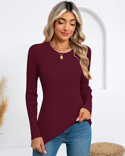 Image of Ficerd 3 Pack Women's Sweaters Crewneck Long Sleeve Ribbed Knit Sweater Slim Fit Pullover Tops Basic Sweater
