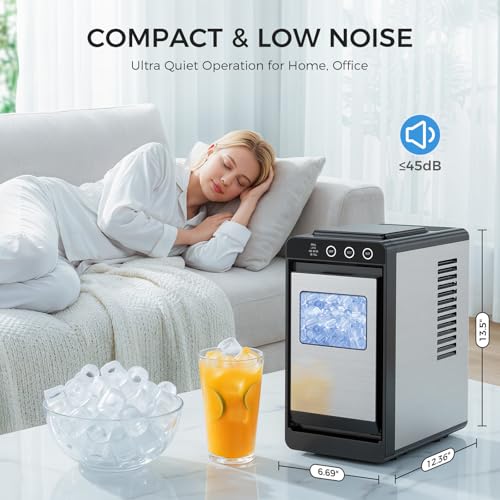 Image of COWSAR Ice Maker Countertop, Portable Ice Machine with Self-Cleaning, 8 Cubes in 6 Mins, 26 lbs /24Hrs, Quiet Commercial Compact Ice Machine for Home, Camping, Bar, Stainless Steel Sliver