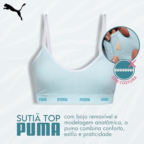 PUMA Conjunto Sem Costura Calcinha e Sutiã Top Feminino Bojo Removível Adulto.