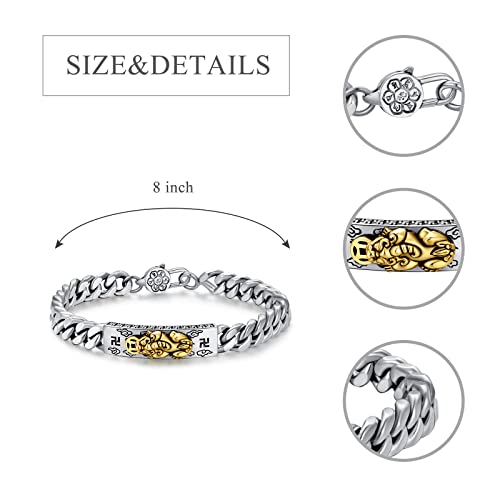 Cekama Fashion Men's 925 Sterling Silver Bracelet Cuban Link Curb Chain Bracelet Solid Thick Large Link Bracelet For Men & Boys Jewelry Gift 8 Inches #TOP4