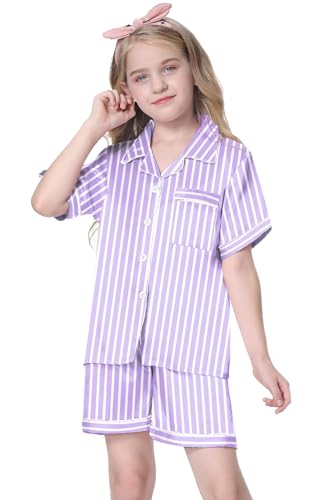 Image of Girls & Womens Satin Pajamas Set, Silk Button-Down Sleepwear 2 Piece Nightwear, 3 Years - Women XXL