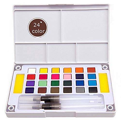 Ebanku 24 Color Watercolor Set - Watercolor Field Sketch Set - Artists Travel Watercolor Paint Set - Gratis hervulbare waterborstel met spons