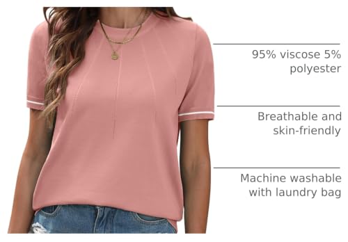 Image of COSSEN Womens Summer Cap Sleeve Tops Trendy Casual Crew Neck Knit Lightweight Sweater Pullover Top