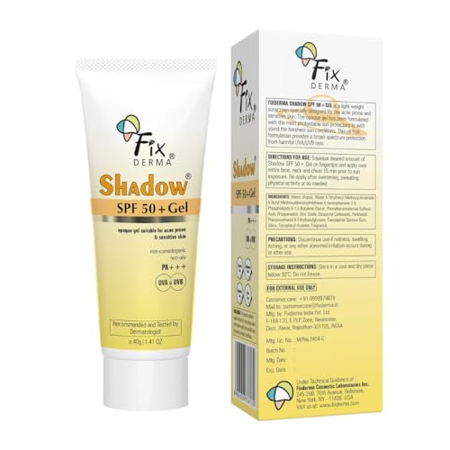Image of Fixderma Shadow Sunscreen SPF 50+ PA+++ Gel Broad Spectrum Sunscreen For UVA & UVB Protection | Unisex (40 g (Pack of 1), 50,All Skin Sun Protection Factor (SPF)