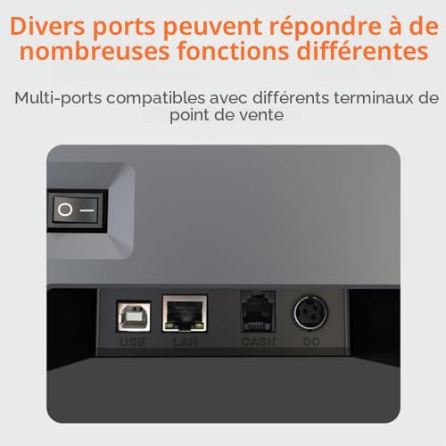 Imprimante Thermique pour Reçus,80mm Impression Thermique Directe Bureau Connexion USB+LAN Haute Vitesse avec Cutter Automatique Panier Papier Grande Taille Support ESC/POS pour