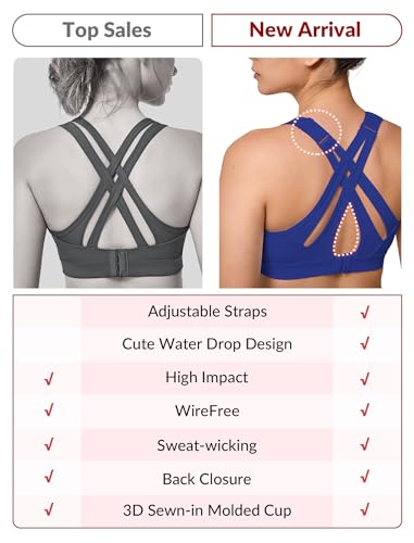 Image of Yvette Women's High Impact Sports Bra for Running | High Support, No Bounce, Large Bust, Pickleball, Gym Workout, Adjustable Straps, Crisscross Back, Wireless, Sewn in Pads