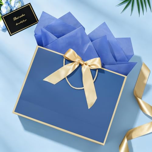 Image of JMANNI Gift Bags with Handles, 14.6 inch Large Gift Bags with Tissue Paper | 1 Pcs Blue Gold Bag, 2 Tissue Paper and 1 Cards, for Baby Shower, Wedding Bridal Shower, Birthday Party
