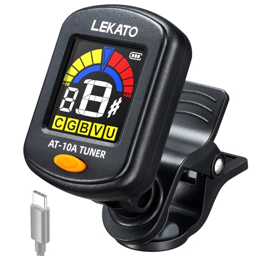 LEKATO Gitarren-Stimmgerät Wiederaufladbares chromatisches Clip-on-Stimmgerät mit großem Farbdisplay für Gitarre, Bass, Ukulele, Violine