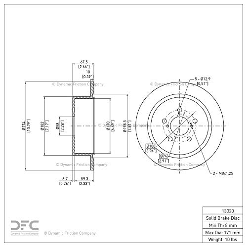 Image of Dynamic Friction Company Brake Rotor For 2005-2009 Subaru Legacy, Outback| Rear Blank Disc Brake Rotor| Brakes and Rotors