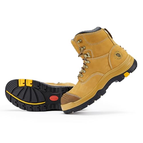 Image of ROCKROOSTER Work Boots for Men,7 inch,Steel Toe,Side Zipper, Oiled Leather Shoes,Static Control,Breathable,Quick Dry(AK232Z-245Z)
