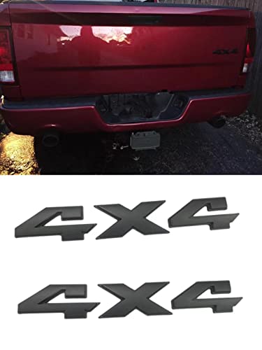 Image of 2pc Black Chrome 4x4 Emblem Badge 3D 4 x 4 Emblem Nameplate Decal Compatible with 1500 2500 3500 Flat Letter 2009-2018