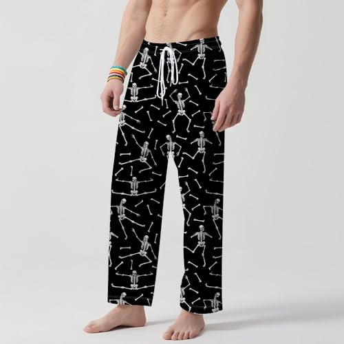 Halloween Pajama Pants for Men Fun Dancing Skeleton Pajama Pants with Pockets Drawstring Waist Soft Lounge Pants2