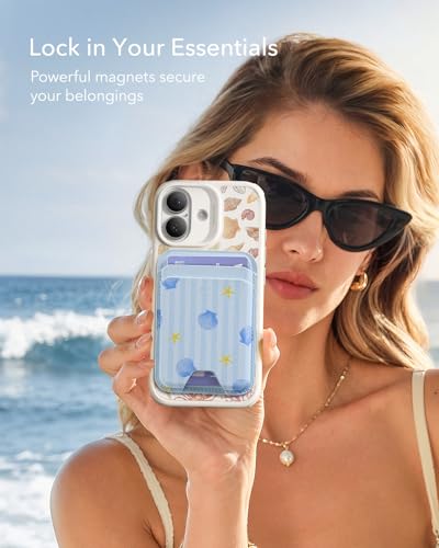 Image of ESR Aura for MagSafe Wallet for Women, RFID Blocking, MagSafe Sticker Included, 5 Cards Holder Magnetic Wallet for iPhone 17e /17 /16 /15 /14 /13 /12 & Select Samsung, Coastal Summer, Sky Blue